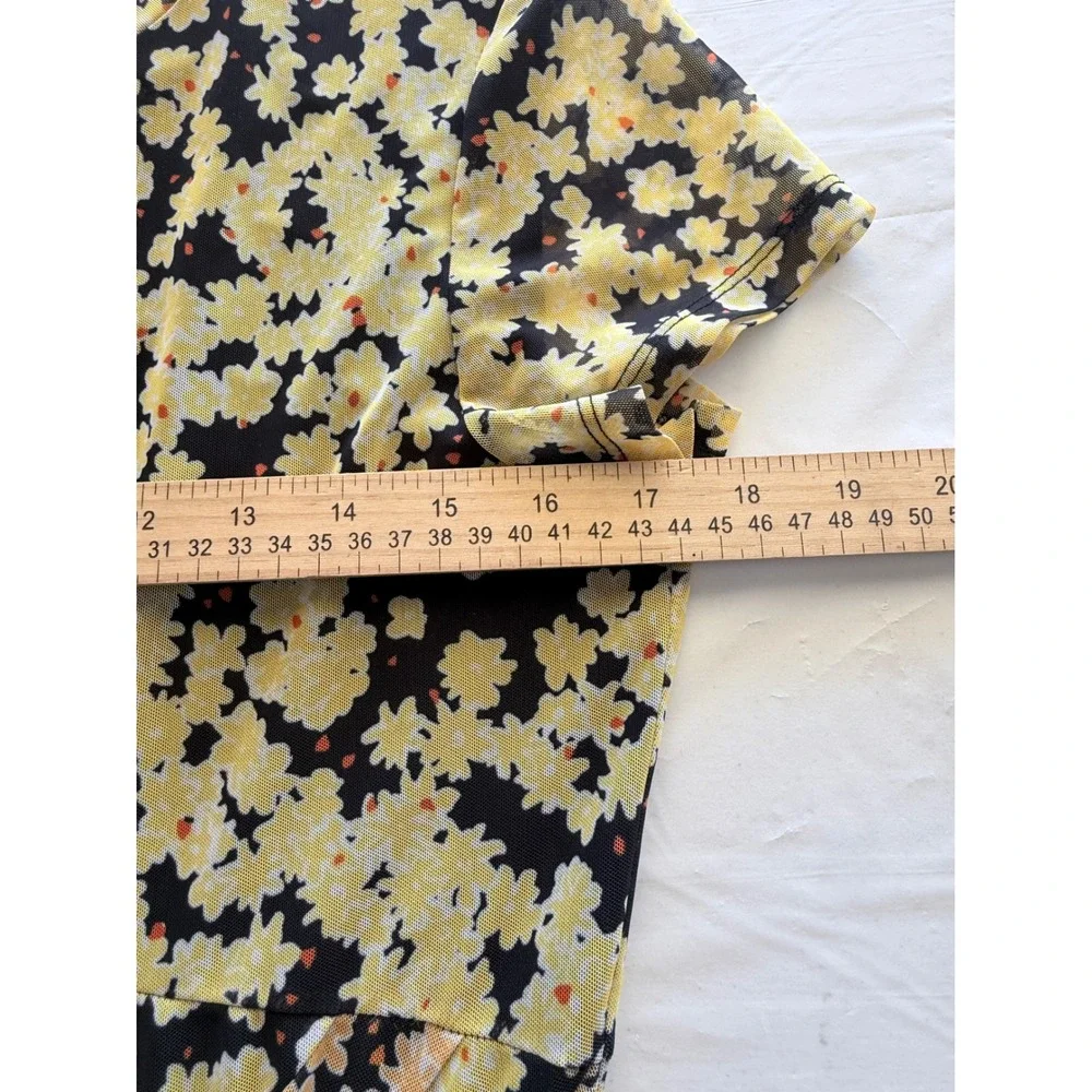 & Other Stories Yellow Floral Mesh Asymmetrical Midi Dress Size US 10